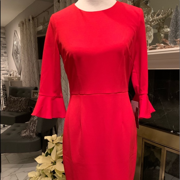 Donna Morgan 3/4 Elbow Flutter Sleeve Sheath Dress - Picture 5 of 8